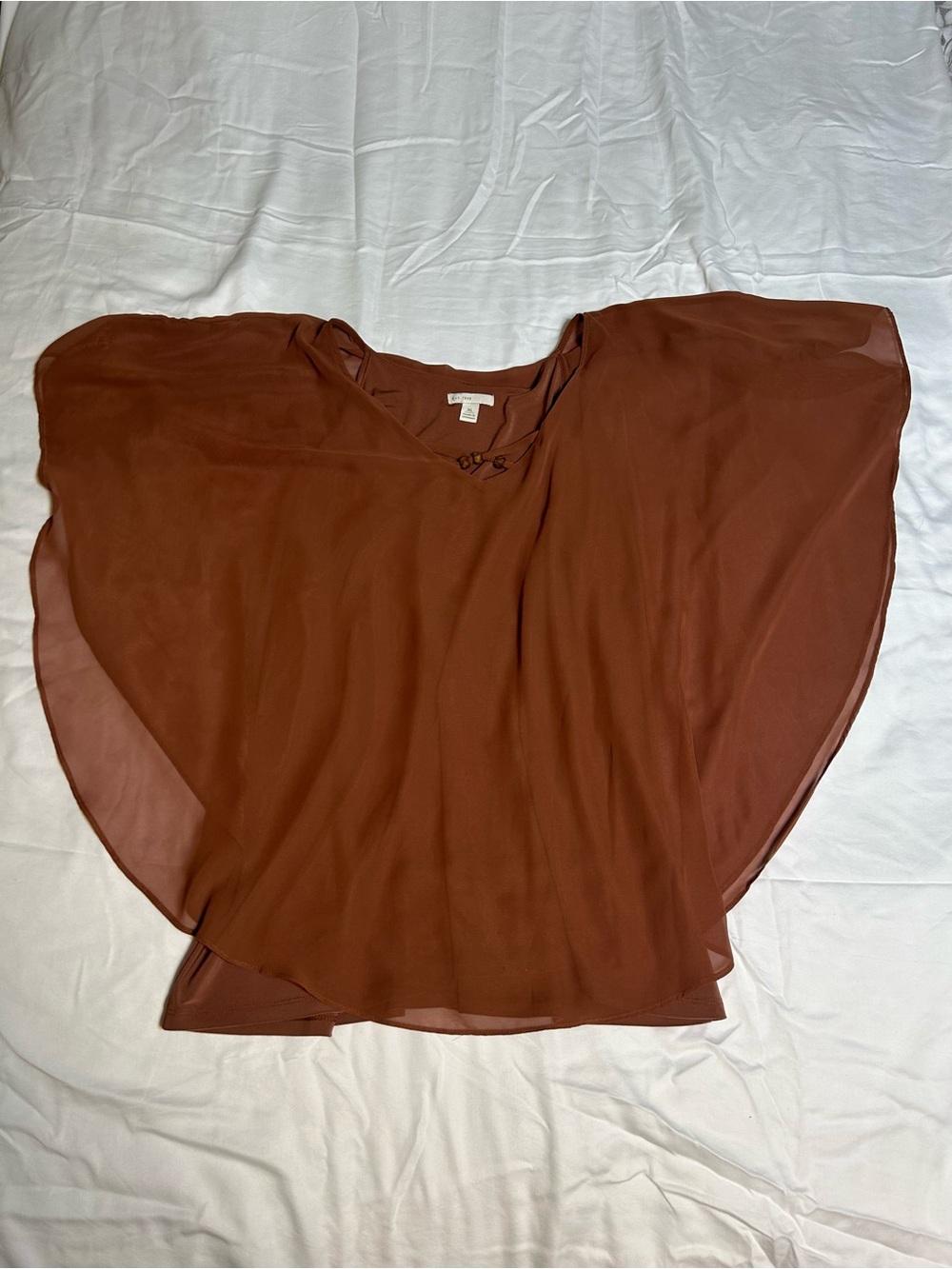 Cato Rust Brown Chiffon Flutter Sleeve Blouse